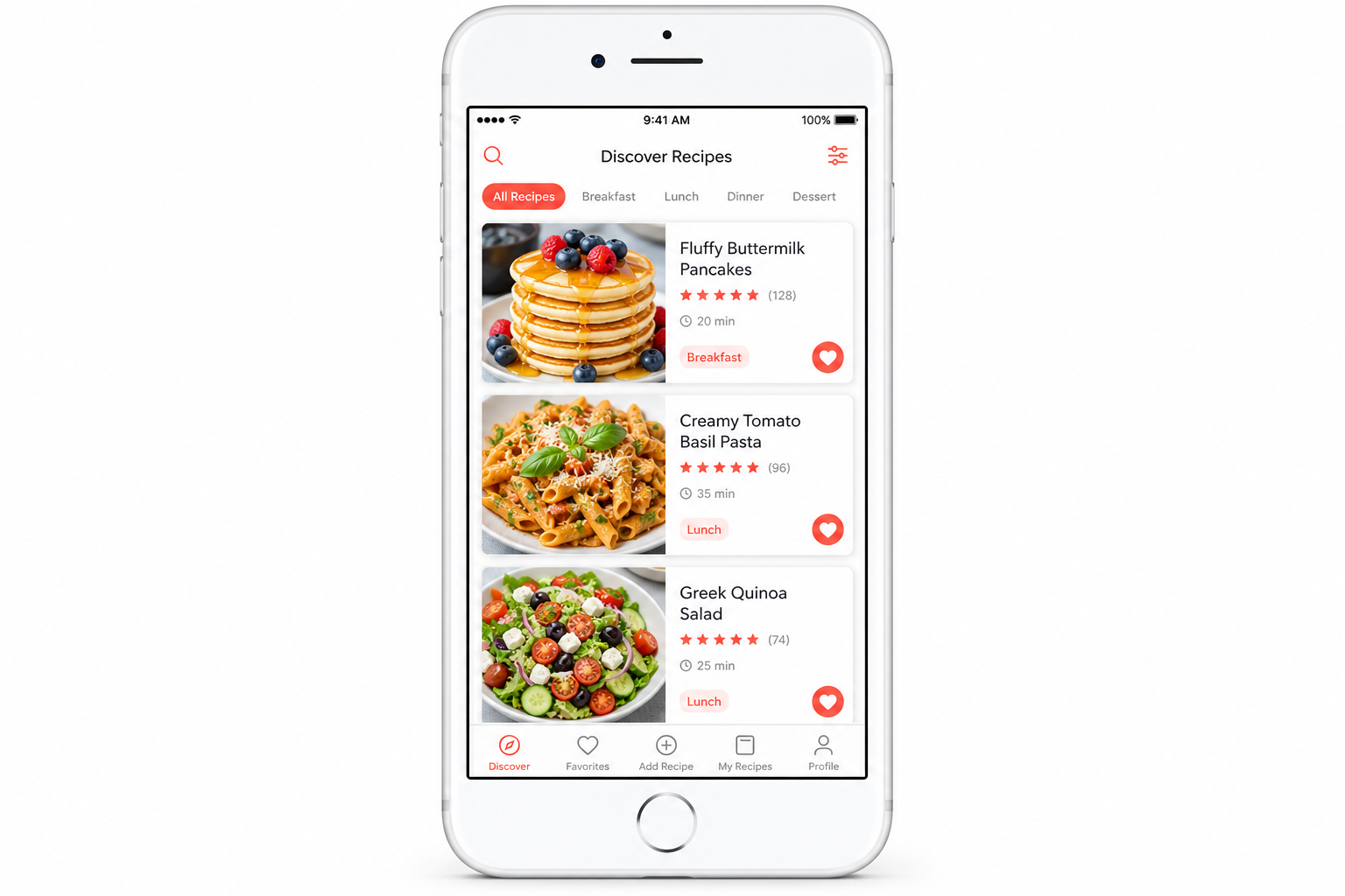 Recipe feed in the Flawsome app
